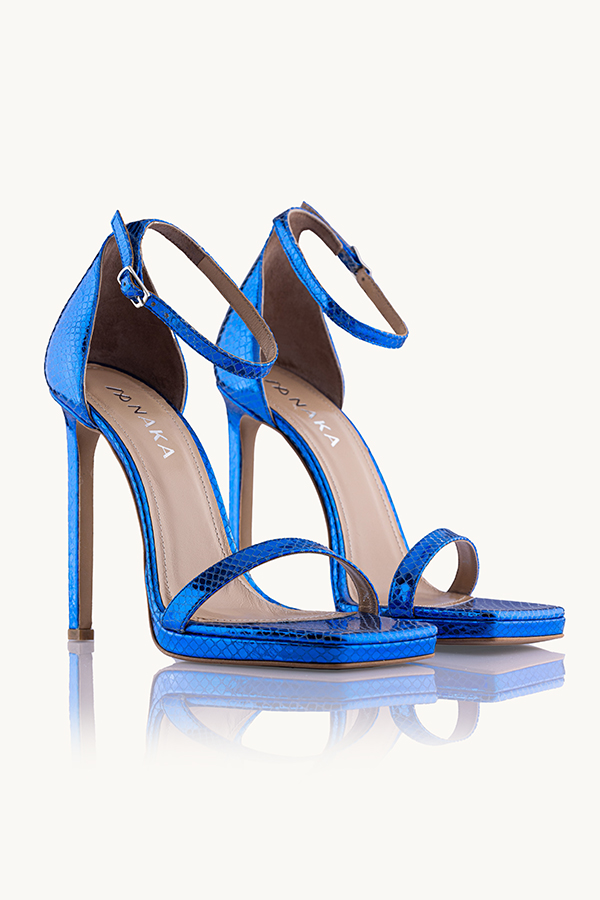 Ženske sandale - Sapphire Dream su kožne sandale metalik plave boje sa visokom štiklom i četvrtastim vrhom.