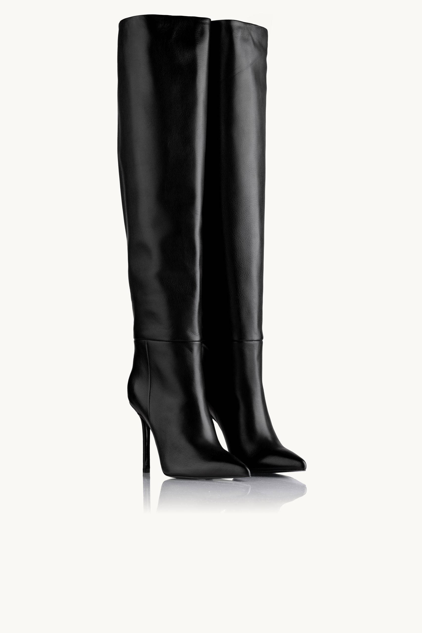 Duge čižme - Onyx Passion - savršene crne kožne čizme preko kolena sa špicatim vrhom i tankom visokom štiklom.