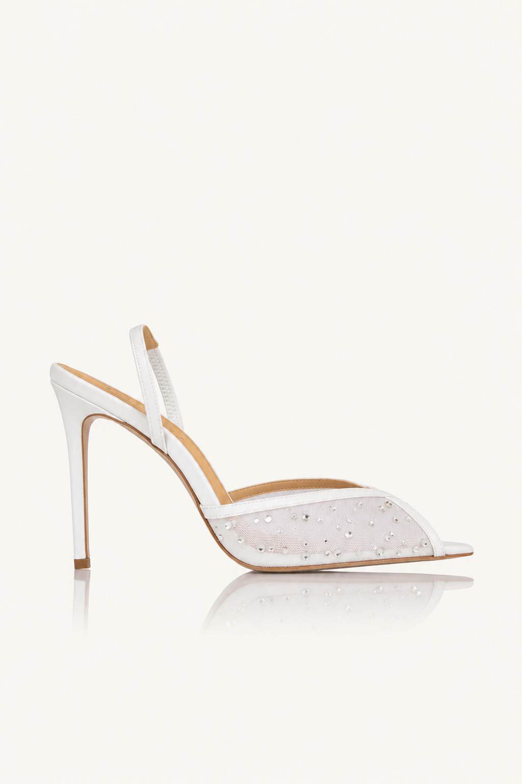 Bele sandale na štiklu White Sparkle od prirodne kože sa svetlucavim kristalima – NAKA Shoes