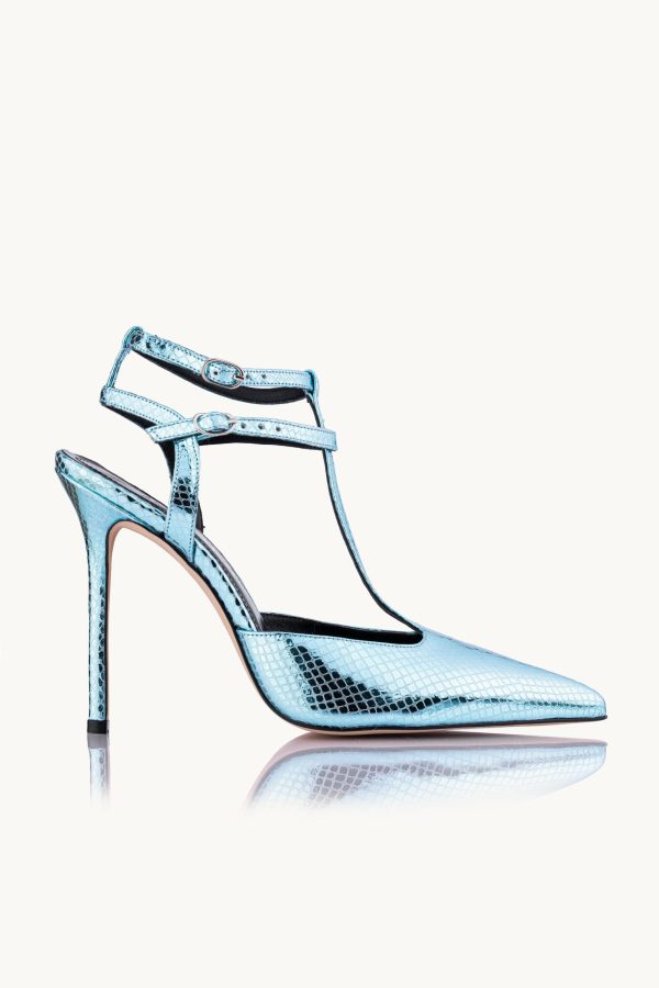  Turquoise  Wonder - metalik špicaste cipele sa višom štiklom i duplim kaišem.